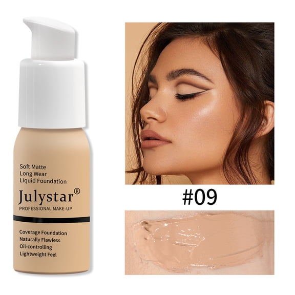 Julystar Soft Matte Liquid Foundation, Oil Control Waterproof Hydrating Base, Buildable Coverage Blurs Pores Blemishes, Lightweight Natural Makeup for All Skin Tones Daily Party Use