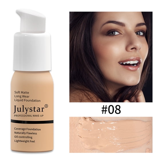 Julystar Soft Matte Liquid Foundation, Oil Control Waterproof Hydrating Base, Buildable Coverage Blurs Pores Blemishes, Lightweight Natural Makeup for All Skin Tones Daily Party Use