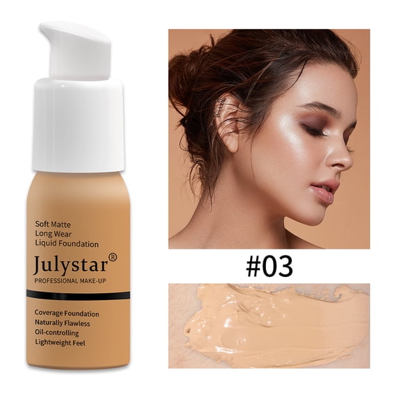 Julystar Soft Matte Liquid Foundation, Oil Control Waterproof Hydrating Base, Buildable Coverage Blurs Pores Blemishes, Lightweight Natural Makeup for All Skin Tones Daily Party Use