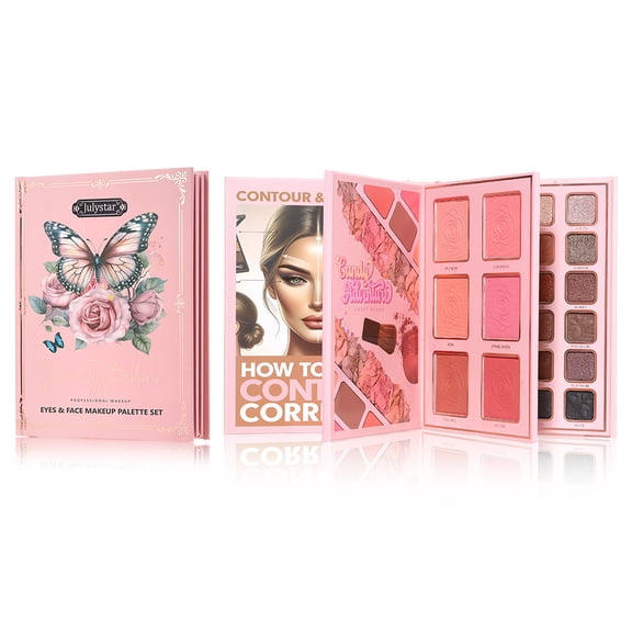 Julystar Three-page multi-functional makeup palette - multi-color matte shimmer eyeshadow, face contouring, highlighting and blush palette