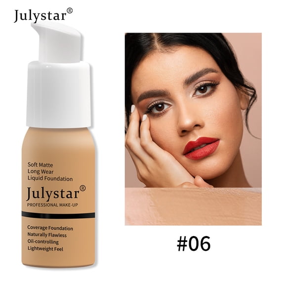 Julystar oil-control foundation for daily oil control and concealing, with a natural matte texture, long-lasting and non-cakey, suitable for everyday use to stay fresh all day.