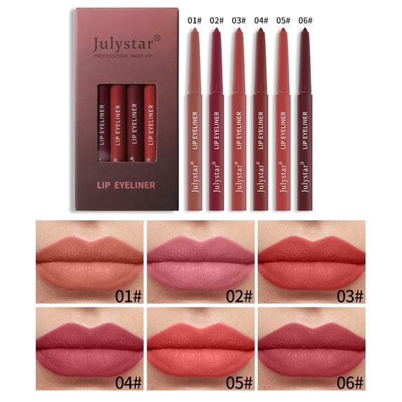 Julystar retractable matte lip liner, 6 universal nude shades, highly pigmented, silky smooth, non-clumping, transfer-proof, long-lasting lip contour, suitable for all skin tones