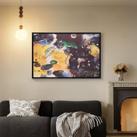 Jumach 1 Piece Framed Wall Decor Painting Gold Black Abstract Modern Pastoral Artistic Wall Art for Living Room Office Bedroom Cafes Urban Fields Sky Pictures Christmas GIft Wall Decor 24 * 16 Inch