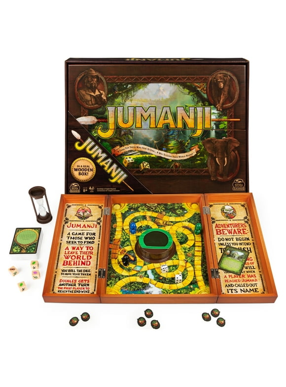 Jumanji The Game Real Wooden Box Edition of the Classic Adventure Board Game for Kids and Families Ages 8 and up
