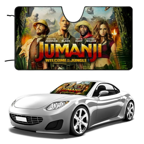 Jumanji-theme Windshield Sun Shade Front Protector Folding Car Sun Visor Blocks Uv Rays Keeps Your Vehicle Cool56in*30in(140cm*76cm)