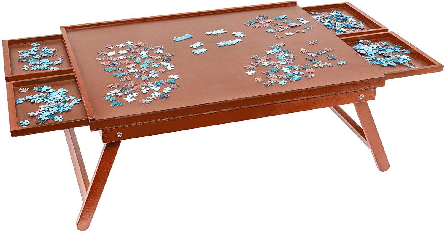 Jumbl 1000-Piece Puzzle Table w/Mat, 23 x 31 Jigsaw Puzzle Board w/Legs 6  Removable Drawers