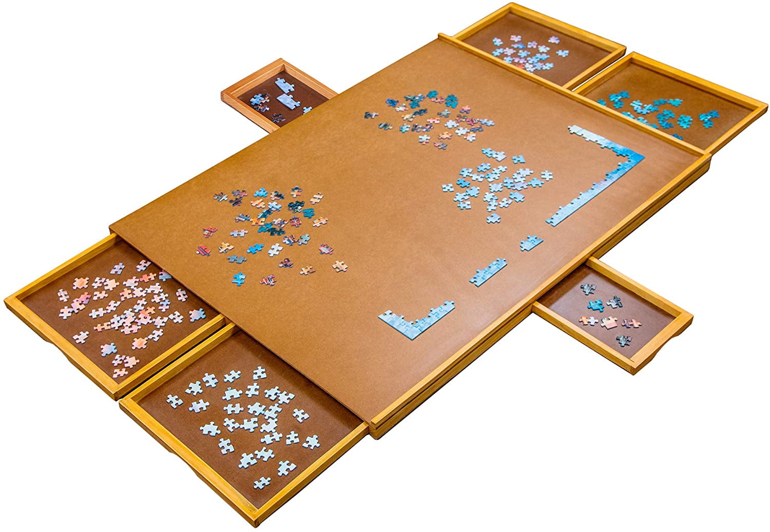 Elegant 27" x 35" Wooden Puzzle Board with 6 Storage Drawers