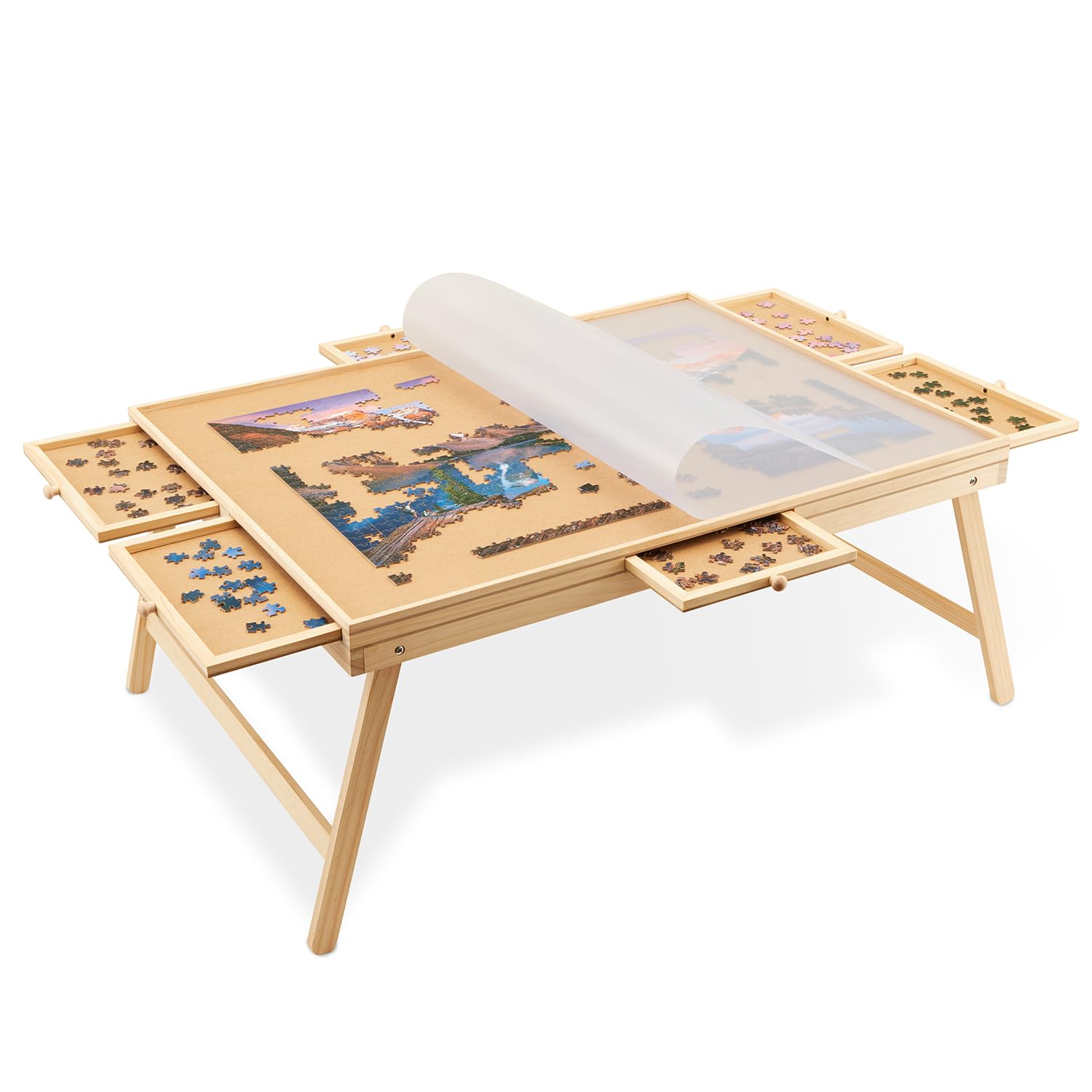 Jumbl 1500-Piece Puzzle Board with Drawers, Foldable Legs & Cover ...