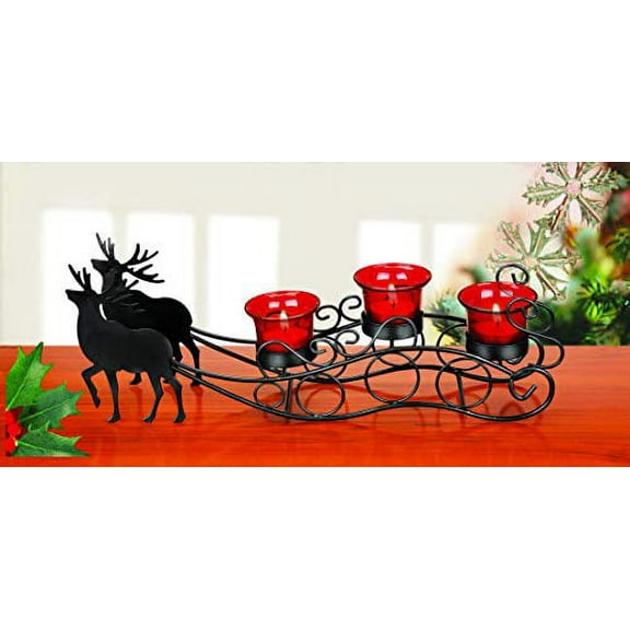 JUMBL Metal Reindeer Sleigh Tealight Candle Holder for Indoor Decor