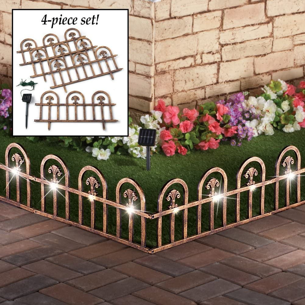 Jumbl Solar-Lit Wrought Iron Style Garden Fence (4 Panels)