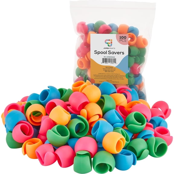 JumblCrafts 100 Pcs Multicolor Silicon Thread Spool Savers for Sewing/Embroidery