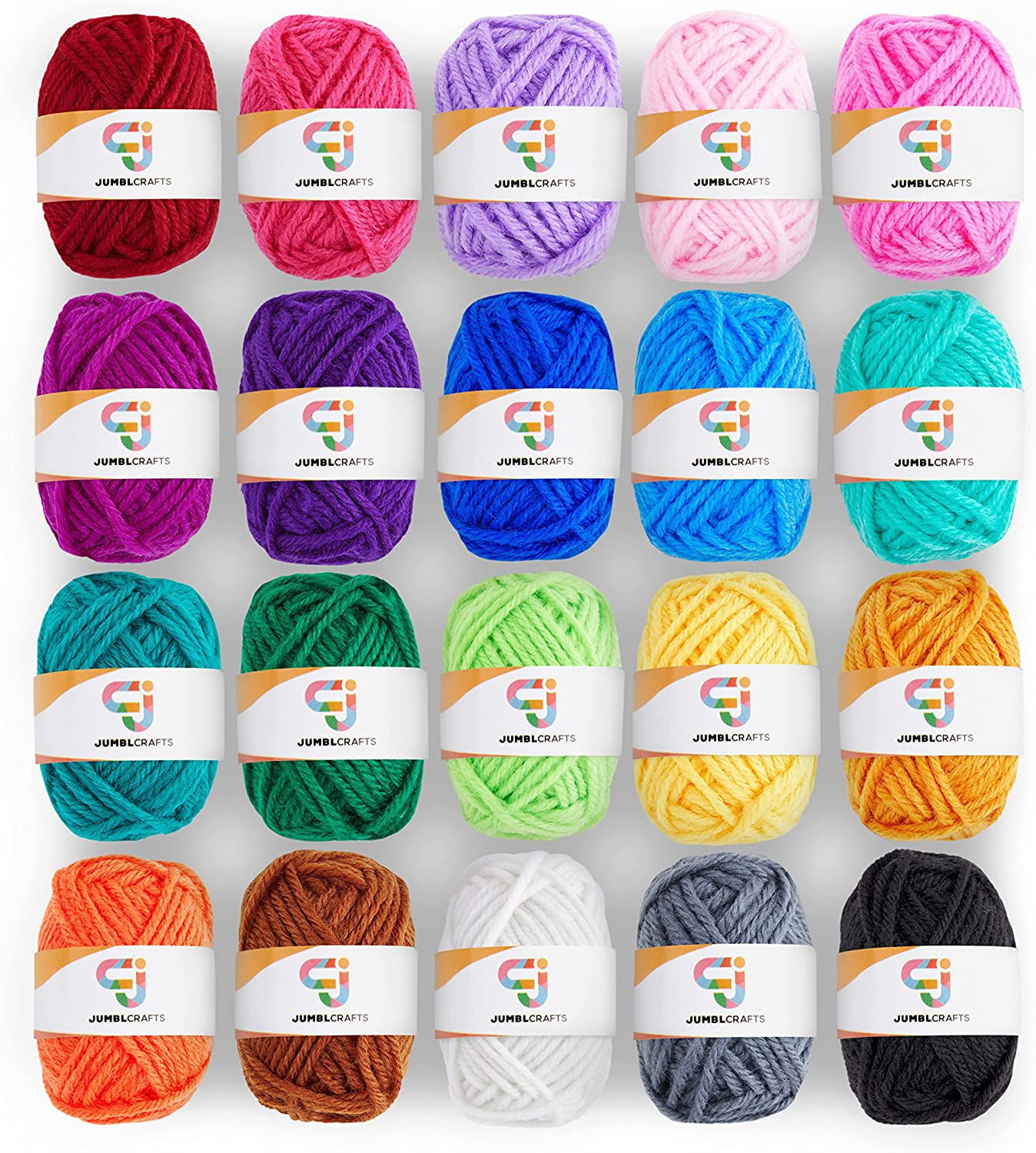 JumblCrafts Acrylic Yarn for Crocheting, 20 Assorted Colors Soft Yarn ...