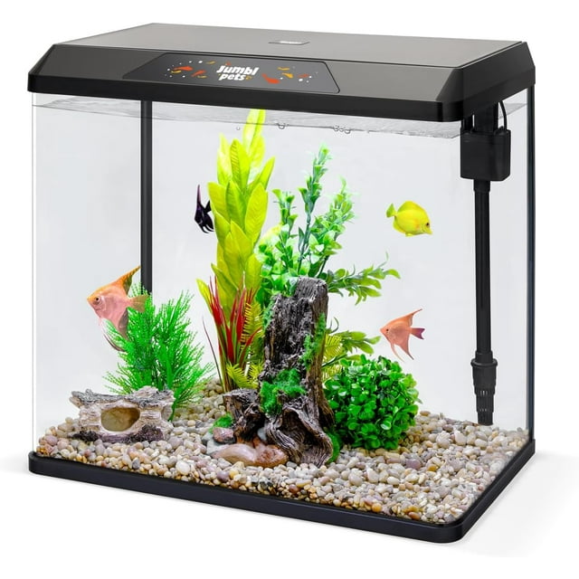 JumblPets Starter Fish Aquarium Kit, Beginner Glass Fish Tank Kit w/LED Lighting & More (10
