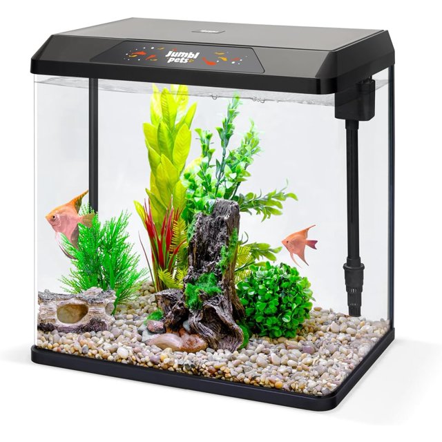 JumblPets Starter Fish Aquarium Kit, Beginner Glass Fish Tank Kit w/LED