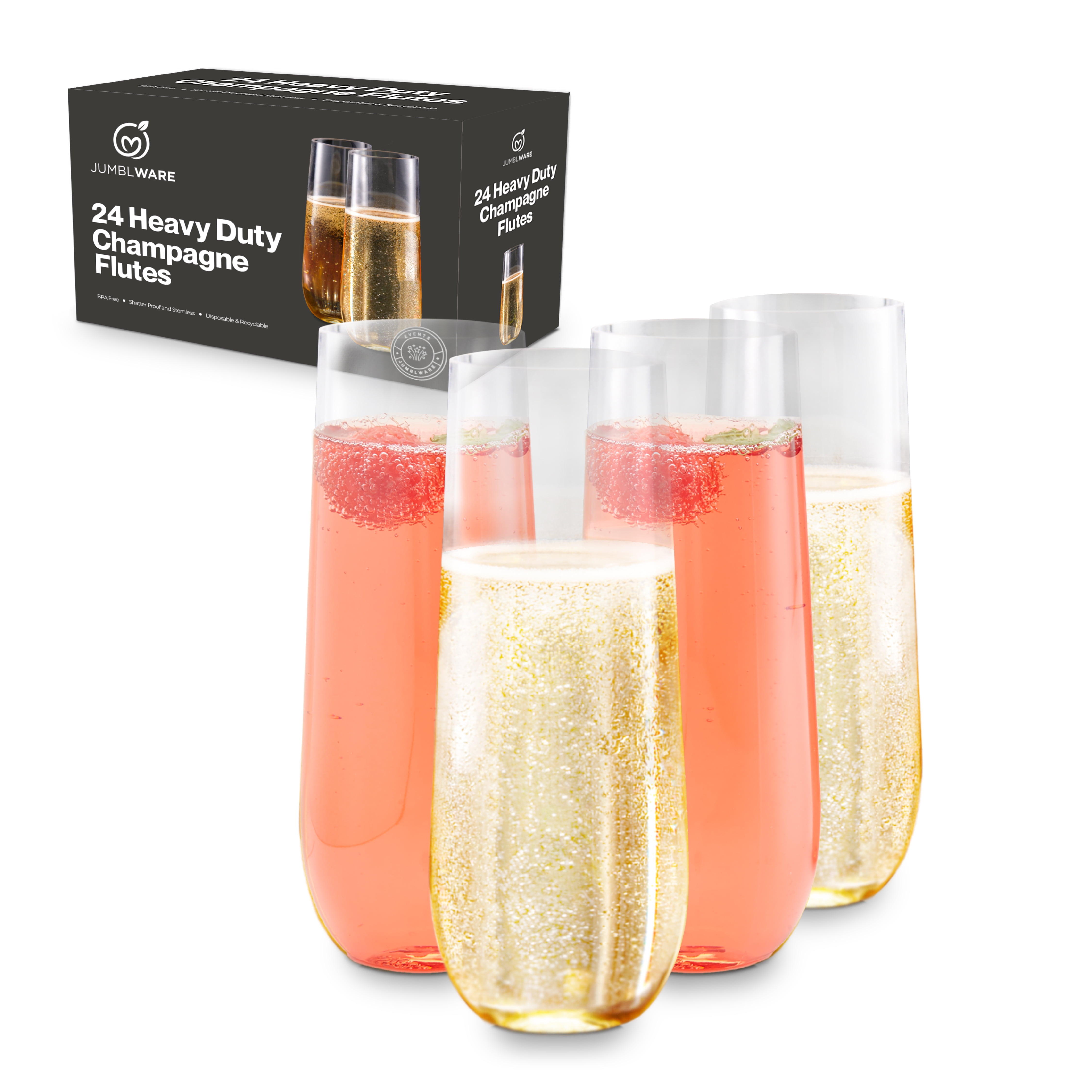 JumblWare 24 Pack Stemless Disposable Plastic Champagne Flutes 9 oz Recyclable Durable