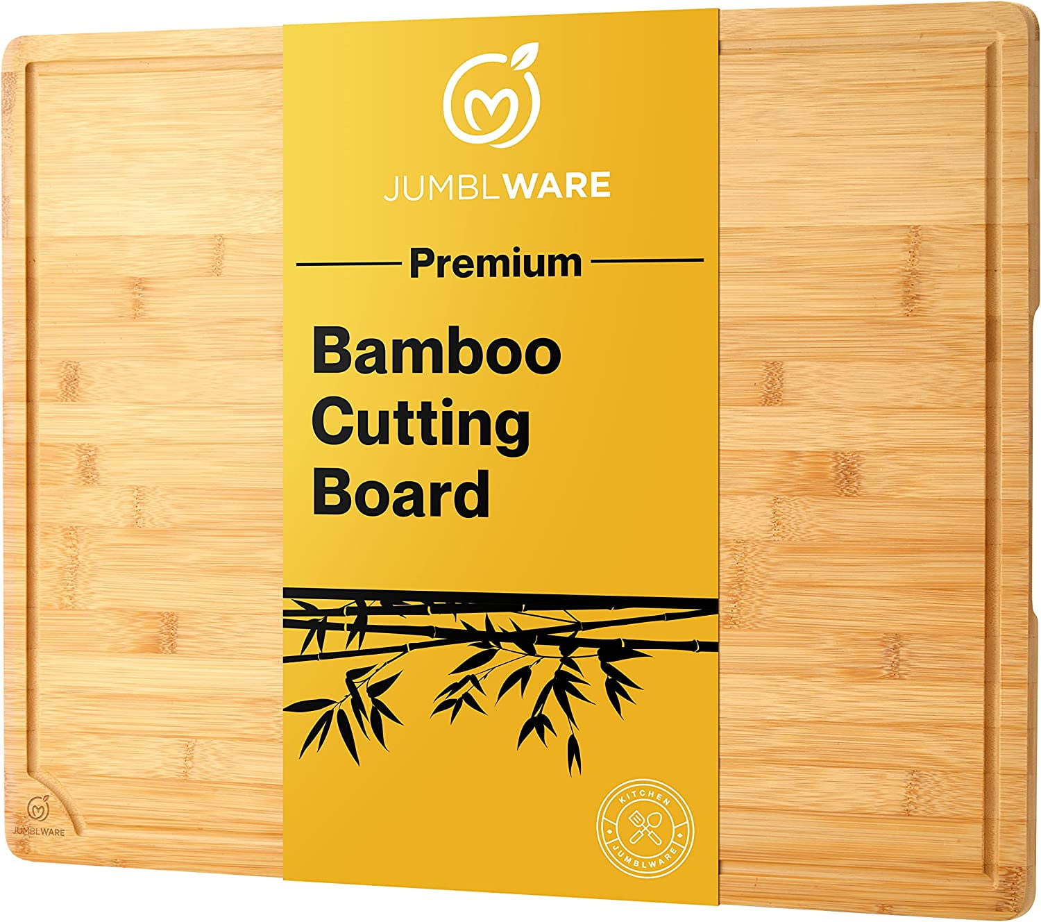 JumblWare Bamboo Cutting Board, 18x24 Large Wooden Chopping Block Tray W/Handles