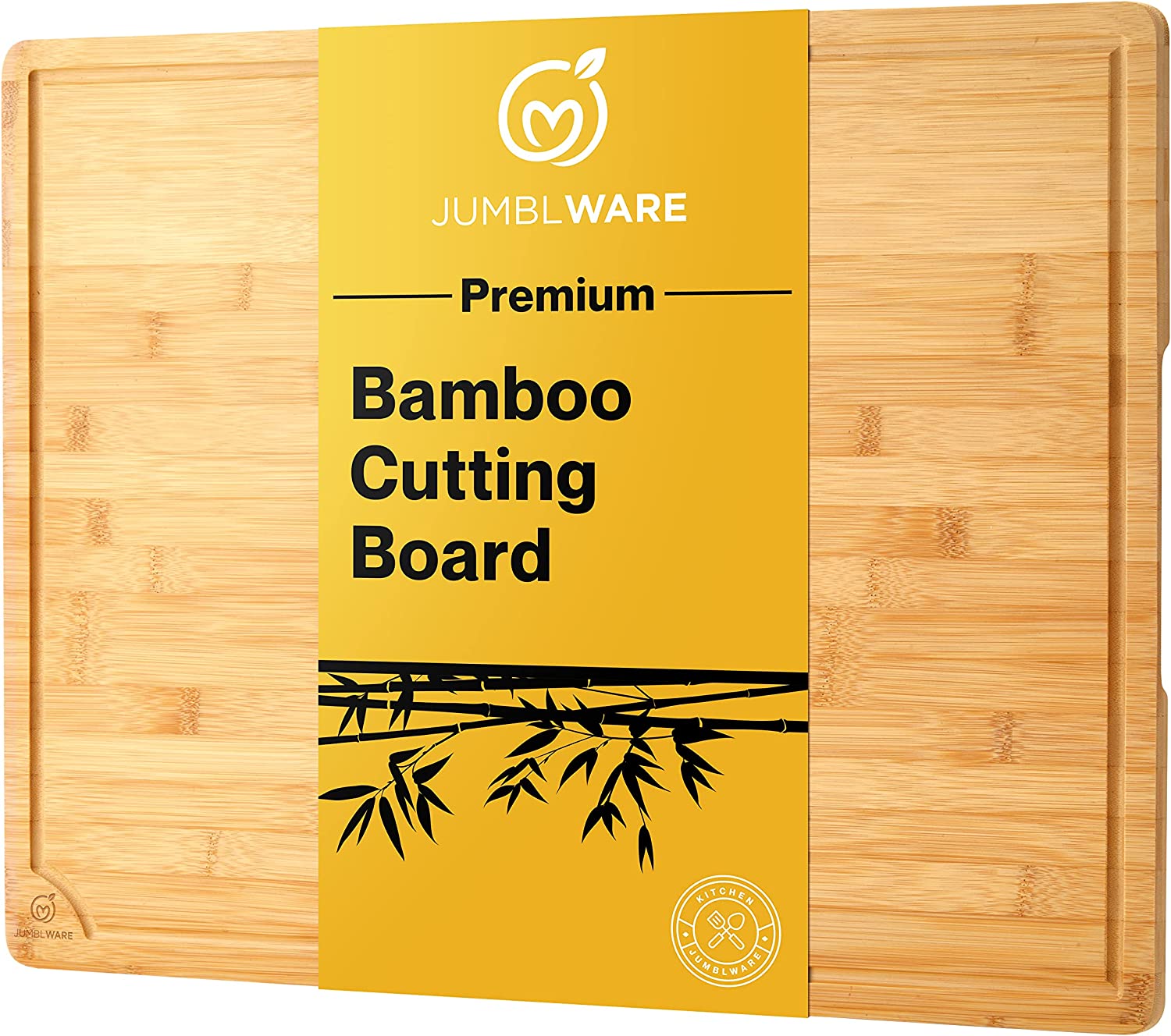 JumblWare Bamboo Cutting Board, 18x24 Large Wooden Chopping Block Tray  W/Handles 