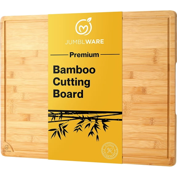 JumblWare Bamboo Cutting Board, 18x24 Large Wooden Chopping Block Tray W/Handles