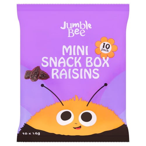 Jumble Bee Mini Box Raisins 10 x 14g, British Import (Pack of 2)