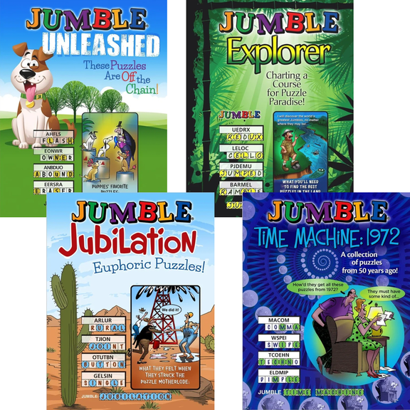 Jumble Puzzle 4 Pack : Jumble Unleashed; Jumble Explorer; Jumble Jubilation ; Jumble Time Machine 1972 (Paperback Collection)