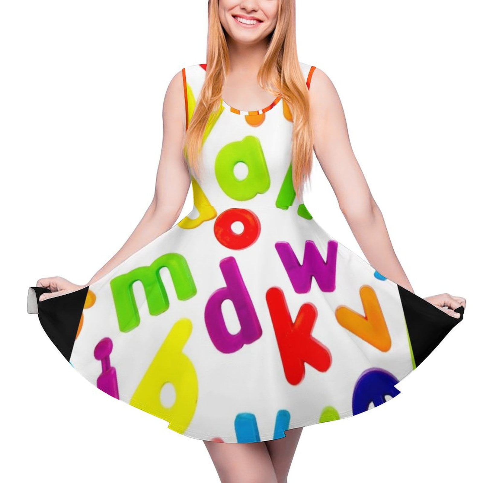 Jumbled up Multi Coloured Letters Sleeveless Dress dresses for womens
