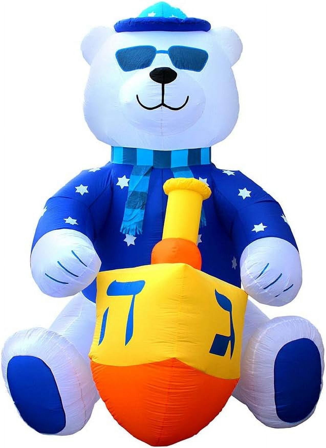Jumbo 11' ft Hanukkah Inflatable Yard Decoration Lighted Chanukah Themed Bear Blowup Indoor and Outdoor Holiday Decorations LED Glowing with Air Blower, Tie-Down Stakes Chanukah Dcor by Zion Judaica
