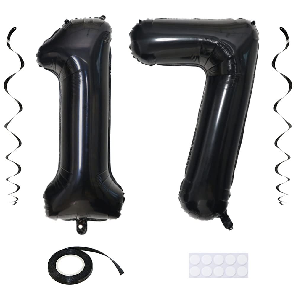 Jumbo 17 Number Balloon 40 Inch Large Digit Balloons Black Aluminum