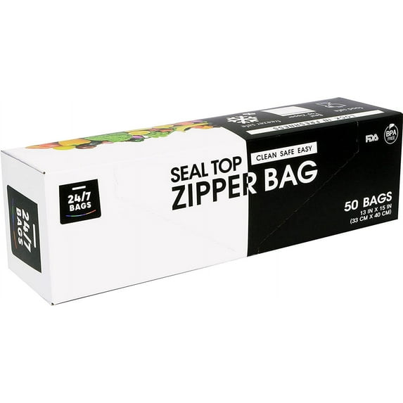 Jumbo 2 Gallon Storage Bags, Strong Double Zipper Seal, 50 Count, 2.5 Mil Thick, Microwave-Safe, BPA-Free, 1 Bulky Box