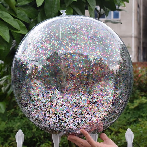 Jumbo 24 in Inflatable Sequin Beach Ball for Pool and Beach Activities, Sparkling Clear PVC Water Play Sphere for Summer Parties and Outdoor Fun