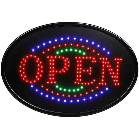 Jumbo 24" x 13" LED Neon Open Sign with Motion  Bright Animated Business Window Display with Blue, Green & Red Lights  Indoor Electric Storefront Sign with On/Off Switch & Hanging Chain