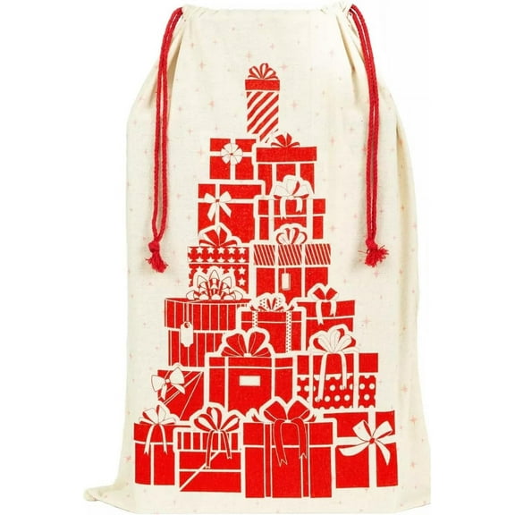 Jumbo 26" x 18" Christmas Burlap Gift Bags with Drawstring Reusable for Holidays and Parties.