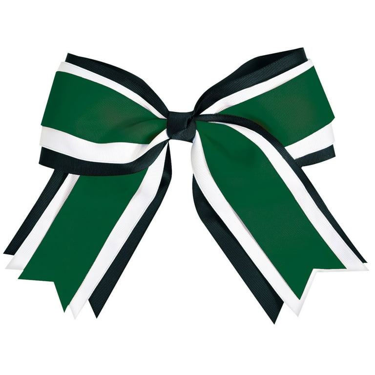 Gohar World | Gohar ヘアボウ(3色) Jumbo 3 Color Hair Bow Dark Green with Large Black and White