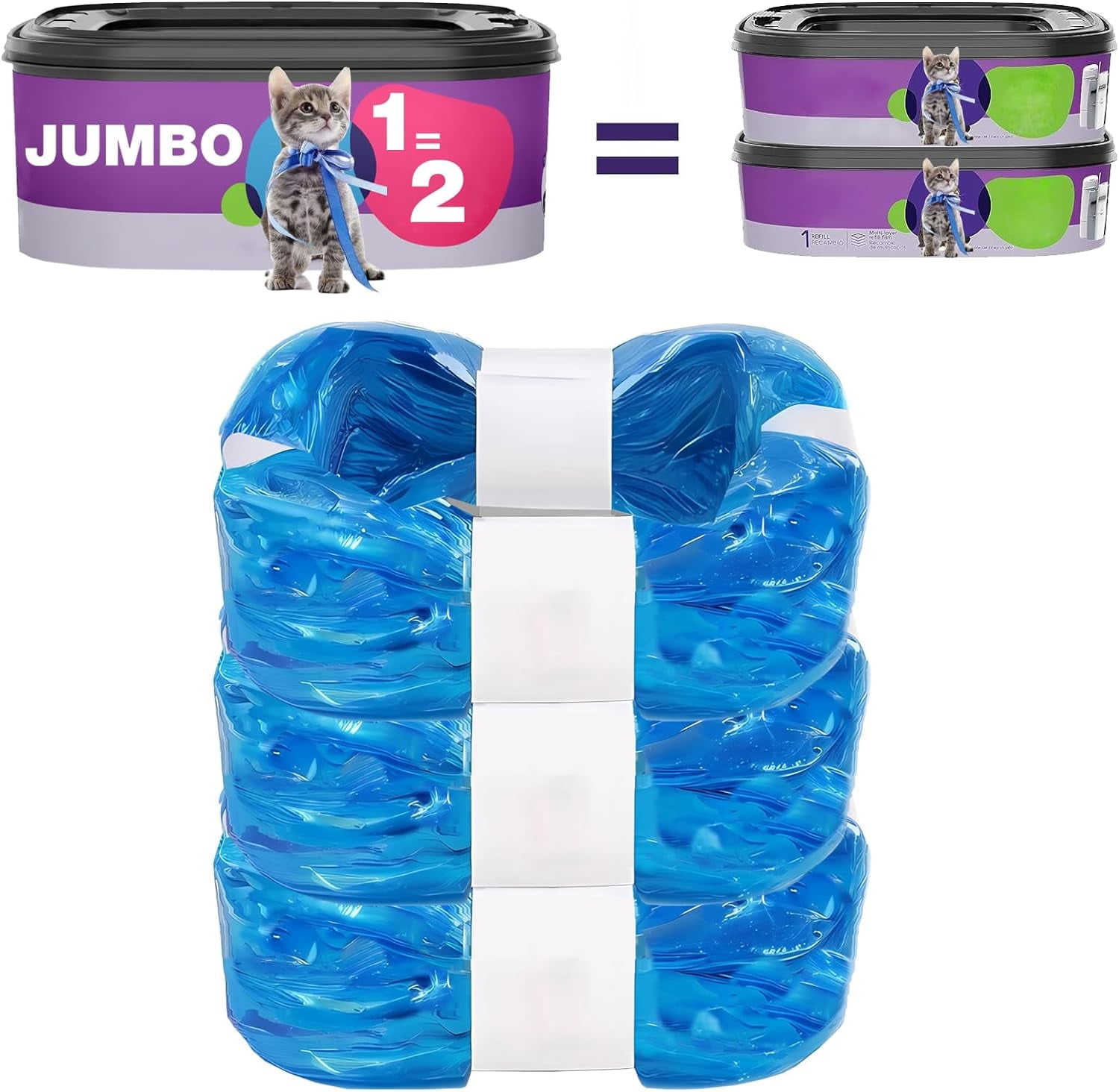 Jumbo 3-Pack Jumbo Cat Litter Refill Bags Compatible with Litter Cat Genie Standard Pail, Plus and XL+ Pail, XL Pails Cat Litter Bags