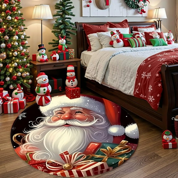 Jumbo 39 Inch Christmas Floor Mat, Extra Large Round Rug with Festive Holiday Scene, Statement Decor for Large Living Room, Multi-UseMulticolor