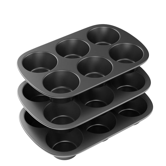 Jumbo 6 Cup Nonstick Carbon Steel Muffin Pan Set of 3