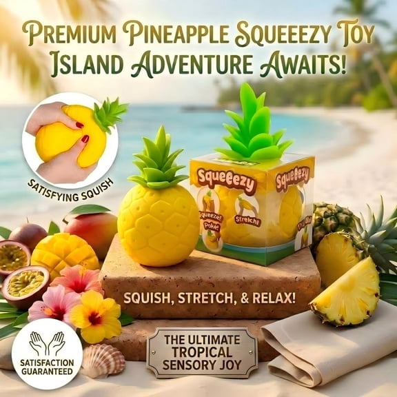 Jumbo 7 Inch Pineapple Squeeezy Toys, Stretchable Fruit Squishy with Display Box, Soft Dough Sensory Fidget for Stress Relief & Desk Gag Gift