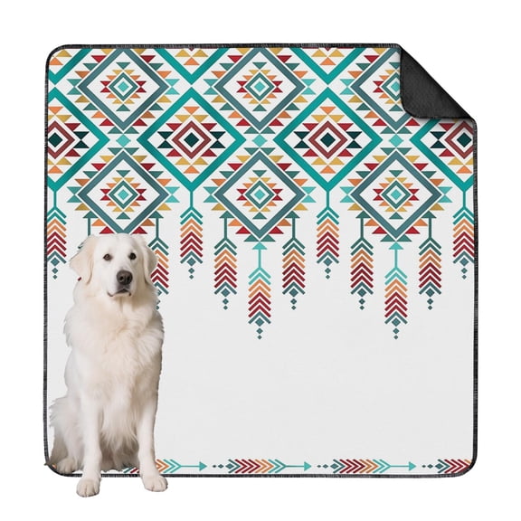 Jumbo 72x72 Washable Dog Mat with Secure Hold Base, Bohemian Pattern Reusable Housebreaking Pad for Dog Crates and Tile Floors, Soft Whelping Mat
