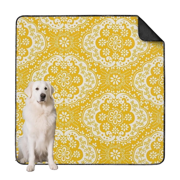Jumbo 72x72 Washable Dog Pad with Grip-Tight Backing, Bohemian Pattern Reusable Potty Training Pad for Pet Crates and All Floor Surfaces, Absorbent Whelping Mat