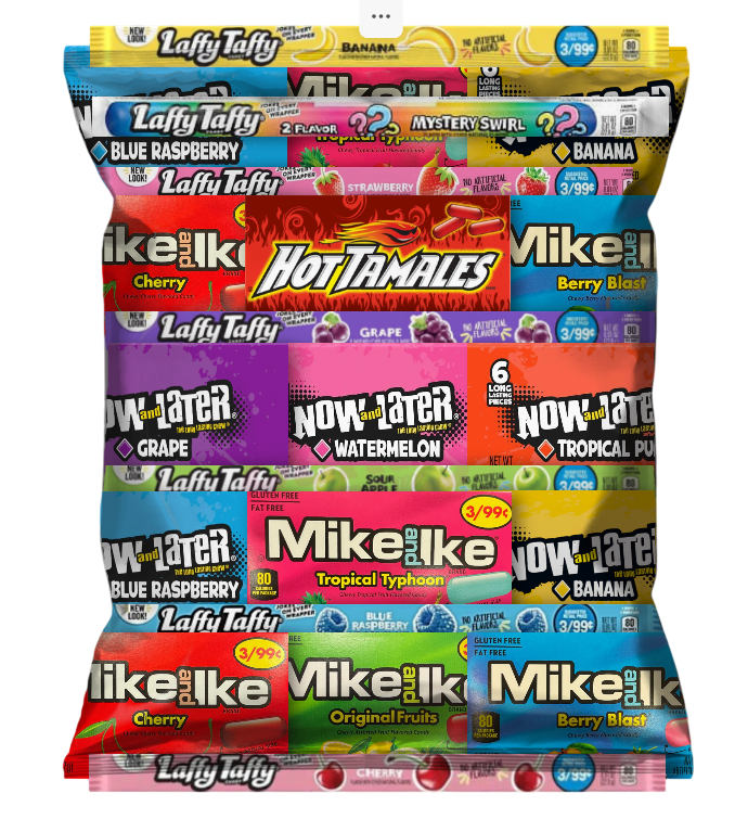 Jumbo Candy Assortment, Laffy Taffy, Now and Later, Hot Tamales, Mike and Ike, 6 Each Flavor, Individually Packed, 114 Count