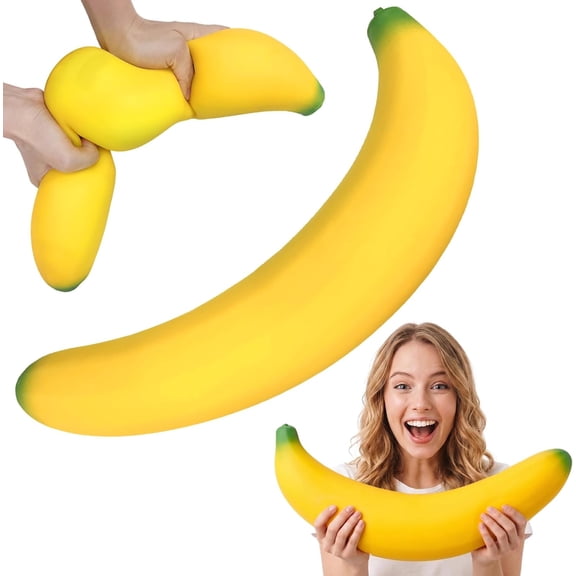 Jumbo Banana Squishy Toys - Large Stretchy Maltose Squeeze Banana, Soft Novelty Office Desk Accessory & Gag Gift for Kids Adults (1-Pack)