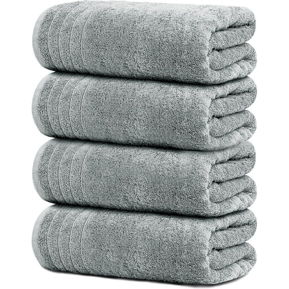 Jumbo Bath Sheet 4-Pack, 30x60 Inches, 100% Cotton, Lightweight & Quick-Dry, Ultra Soft & Highly Absorbent, For Bathroom, Spa, Gym, Cool Grey