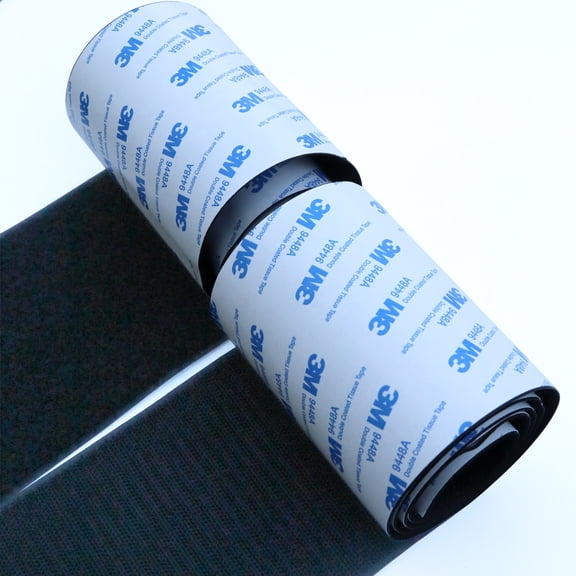 Jumbo Black Adhesive Hook & Loop - 4 Inch Wide, Waterproof, Strong Hold for Automotive Use
