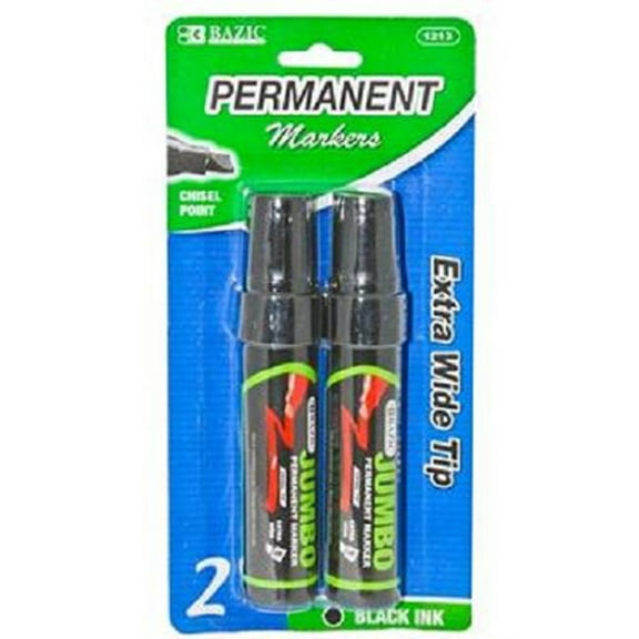 BAZIC Jumbo Permanent Markers, Chisel Point, Black, 2 Pack
