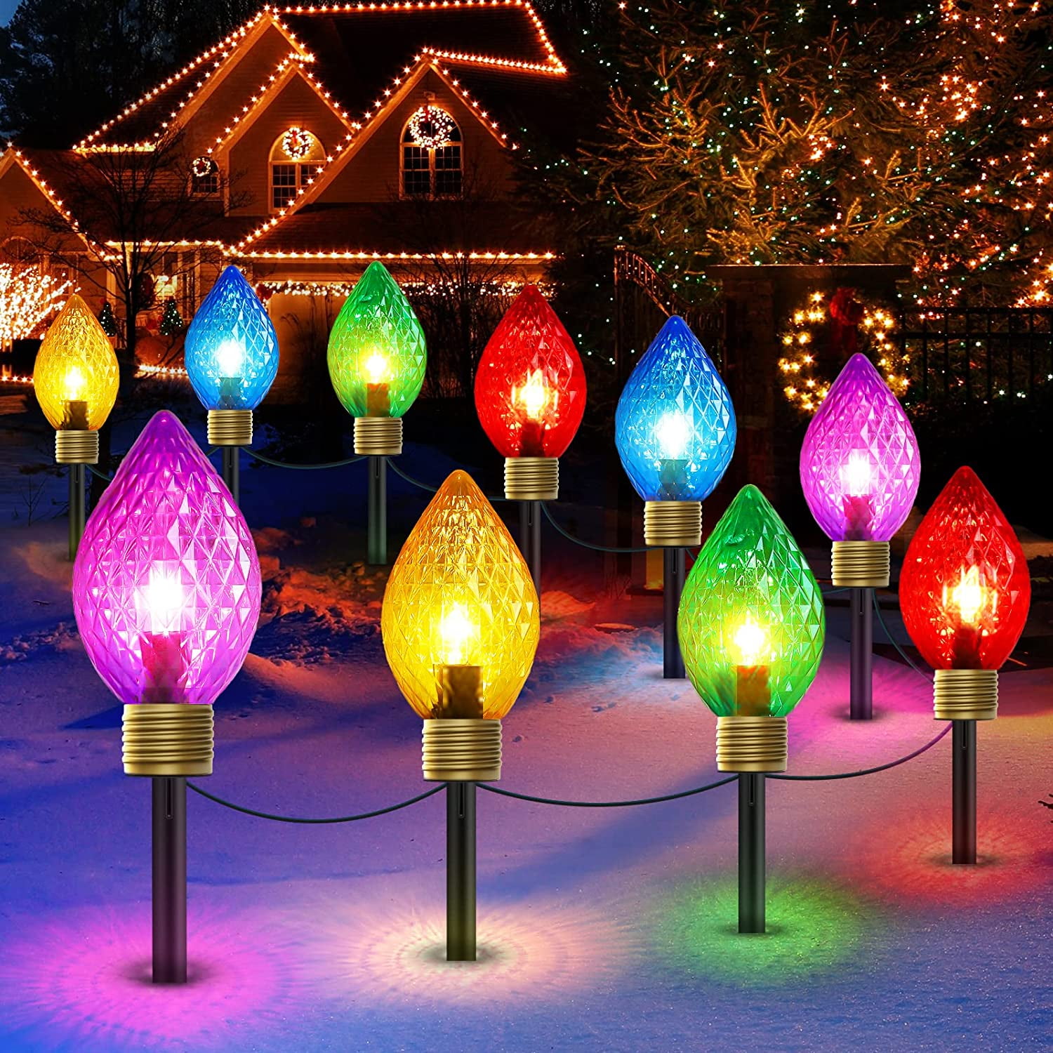 Jumbo C9 Christmas Lights Outdoor - Large Multicolor Bulbs, Connectable ...