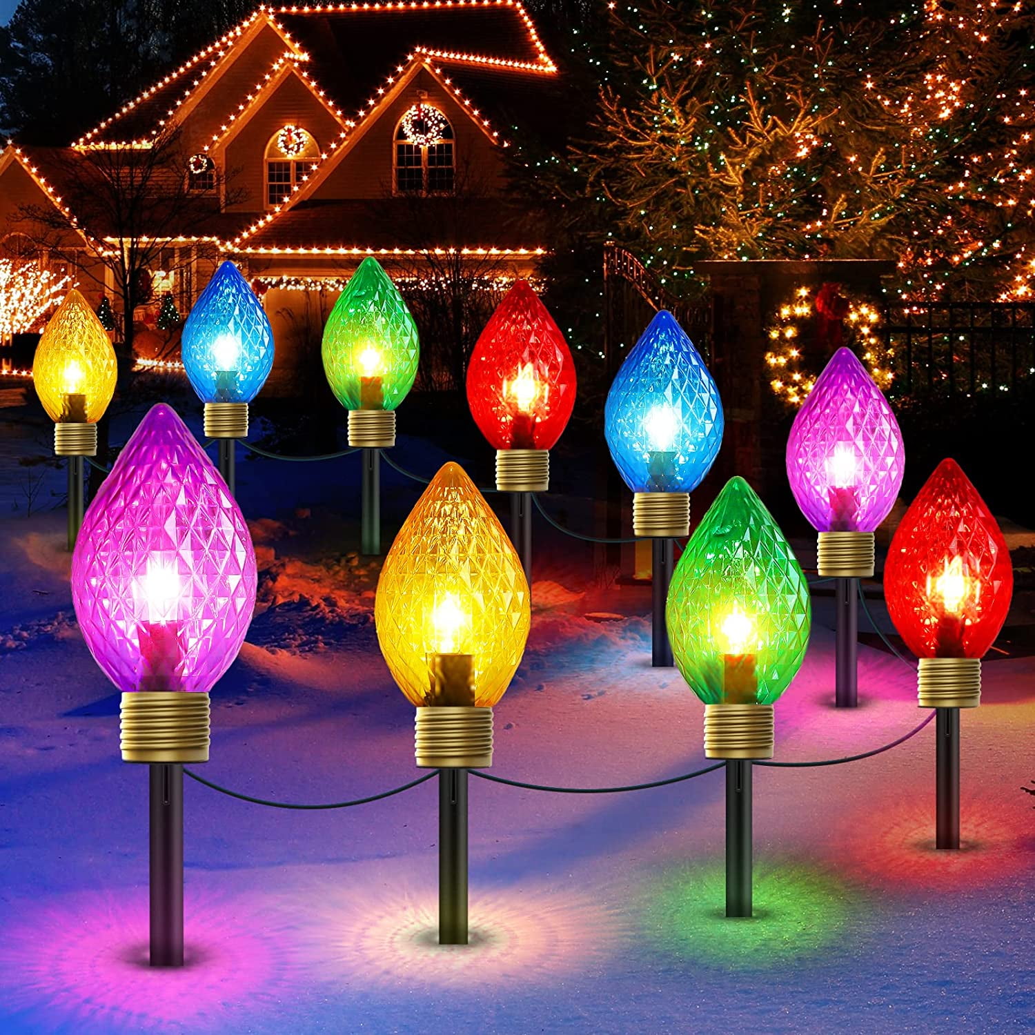 Jumbo C9 Christmas Lights Outdoor Large Multicolor Bulbs, Connectable
