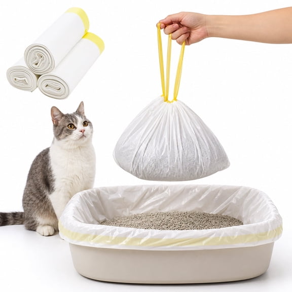 Jumbo Cat Litter Box Liners - 37x17.7 Inch Extra Thick Drawstring Bags for Litter Pan Cleaning and Odor Control,30 Pcs