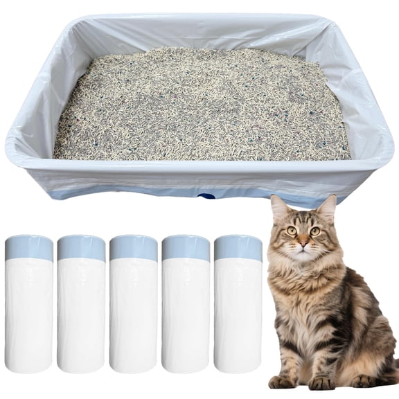 Jumbo Cat Litter Box Liners, 50 Count Large 37x18 Inch Tear Resistant Kitty Litter Trash Bags with Drawstring, Heavy Duty Pet Supplies for Control, Easy Cleanup, White