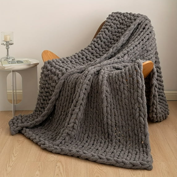 Jumbo Chenille Rope Knot Throw Blanket - Soft Cozy Hand Knit Chunky Knit Blanket for Home Decor, Camping, Travelling, and Backpacking with Thick Cable Knit and Plush Chenille Yarn