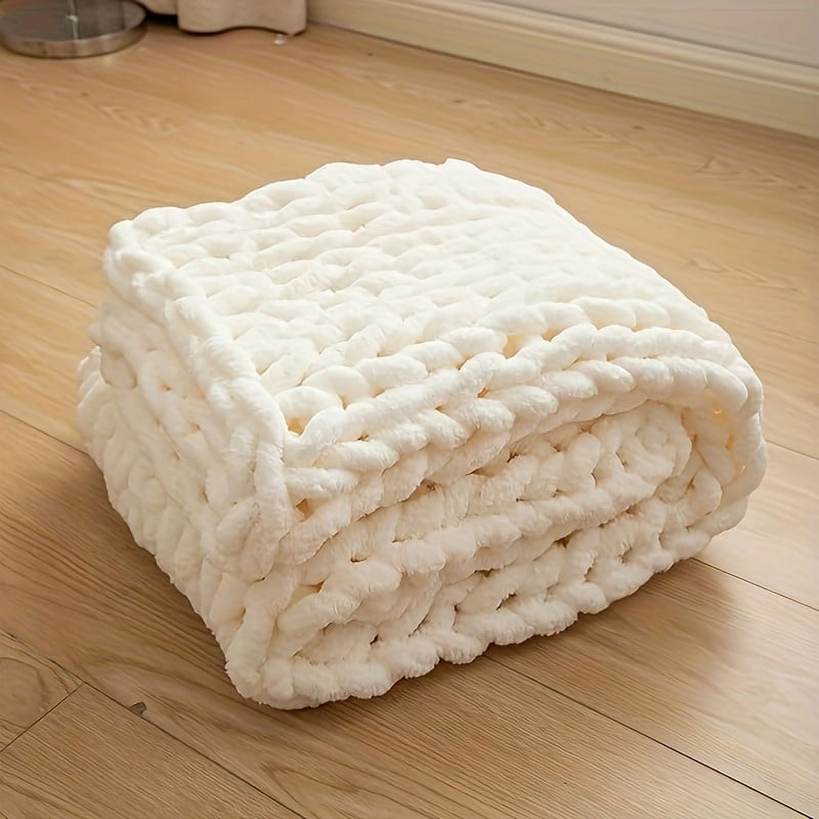 Jumbo Chenille Yarn Thick Cable Knit Comfortable Chunky Knit Blanket, Soft Hand Knit, For Couch, Cozy Home Decor, Travel, Camping, Backpacking Hiking