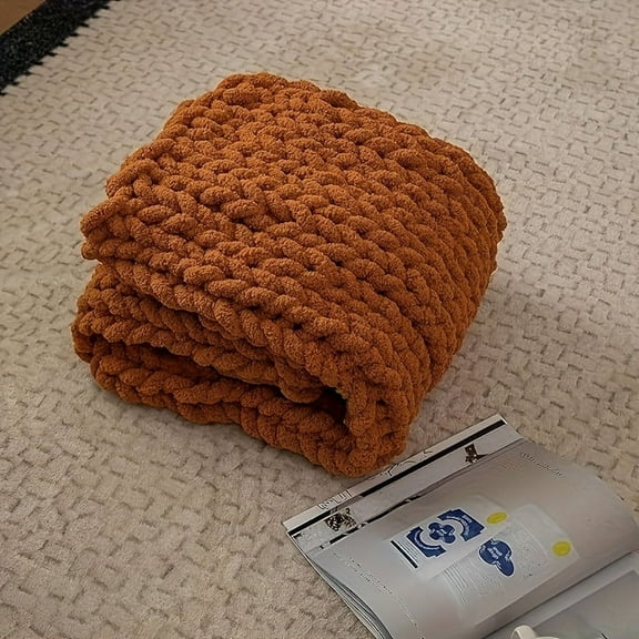 Jumbo Chenille Yarn Thick Cable Knit Comfortable Chunky Knit Blanket, Soft Hand Knit, For Couch, Cozy Home Decor, Travel, Camping, Backpacking Hiking